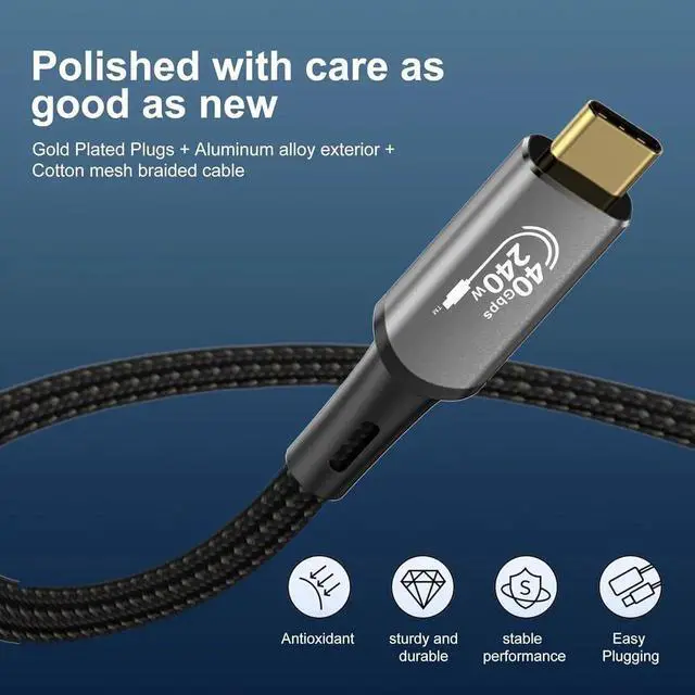 Alt view image 7 of 7 - USB4 240W Thunderbolt 4 Extension 1M 3.3FT 8K USB C Cable M/M Fast Charging 40Gbps Data Transfer Ultra HD 7680 * 4320 8K@60Hz 4K@144Hz Video Cable Compatible with Different USB-C Devices