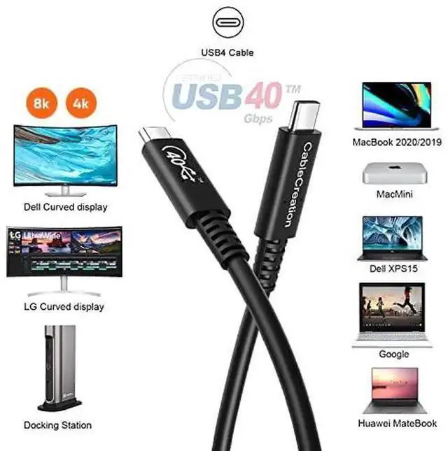 Alt view image 3 of 7 - USB 4 Cable for Thunderbolt 4/3, [USB-IF Certified] 2.6FT 40Gbps 100W USB C Cable, 8K 30Hz or Dual 4K 60Hz Video, Compatible with USB-C Docking Station, Hub, eGPU and More, 0.8M