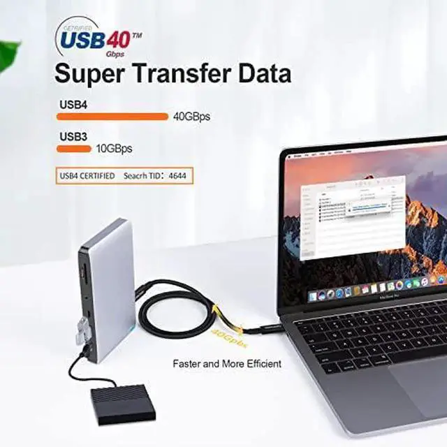 Alt view image 7 of 7 - USB 4 Cable for Thunderbolt 4/3, [USB-IF Certified] 2.6FT 40Gbps 100W USB C Cable, 8K 30Hz or Dual 4K 60Hz Video, Compatible with USB-C Docking Station, Hub, eGPU and More, 0.8M