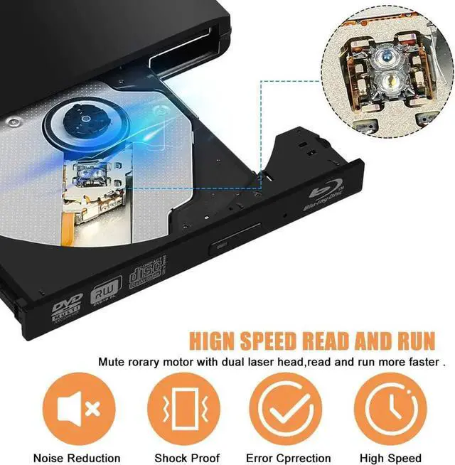 Alt view image 5 of 7 - Aluminum External Blu-Ray DVD Drive for Laptop, USB 3.0 Portable Optical Slim CD/DVD/Blu-Ray Burner Player RW Drive For Desktop PC Windows XP/ 2003/ Vista/ 7/8, Linux, Mac os System ,Silver