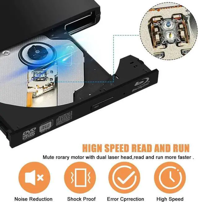 Alt view image 7 of 7 - Aluminum External Blu-Ray DVD Drive for Laptop, USB 3.0 Portable Optical Slim CD/DVD/Blu-Ray Burner Player RW Drive For Desktop PC Windows XP/ 2003/ Vista/ 7/8, Linux, Mac os System ,Black