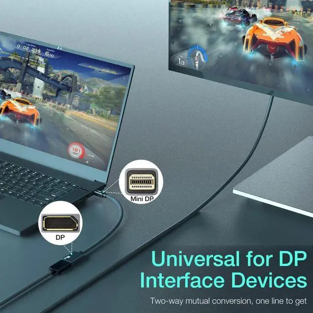 Alt view image 5 of 7 - 8K Mini DisplayPort to DisplayPort Adapter, Mini DP Male to DP 1.4 Female Converter, Support 8K@60Hz, 4K@144Hz, 2K@240Hz, HDR, FreeSync, G-SYNC for Thunderbolt 2, PC, Surface Pro, Monitor, Graphics