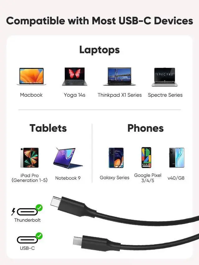 Alt view image 4 of 7 - USB4 Thunderbolt 4 Cable 3.3FT, 40Gbps, 240W, 8K@60Hz, Compatible with Thunderbolt 3/4 and USB-C