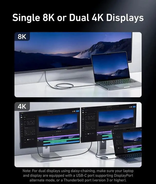 Alt view image 6 of 7 - Thunderbolt 4 Cable, 3.3 ft USB C to USB C Cable, 240W Charging, 40Gbps Data Transfer, Supports 8K/4K Displays, for iPhone 16 Series, MacBook Air, iPad, Sam-sung (Thunderbolt 4-Certified)