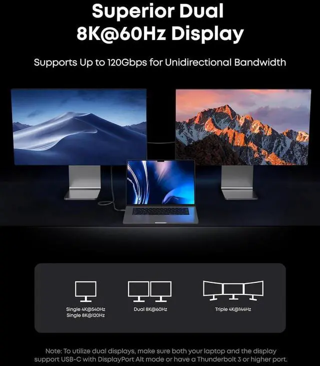 Alt view image 4 of 7 - Prime Thunderbolt 5 Cable, 3.3 FT USB C to USB C Cable, 240W Charging, 80Gbps Data Transfer, Up to 120Gbps Bandwidth, 8K/4K Displays, for iPhone 16, MacBook, and More (Thunderbolt 5-Certified)