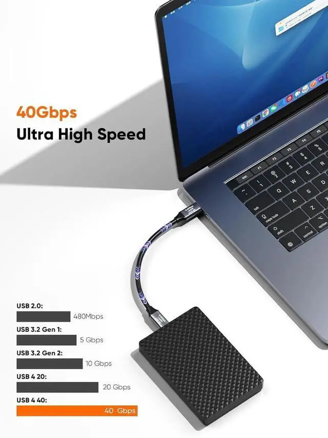 Alt view image 3 of 7 - USB 4 Cable 3.3FT, 40Gbps, 240W, 8K@60Hz HD Display USB C Thunderbolt Cable Compatible with Thunderbolt 4/3, iPhone 16, MacBook, XPS, Surface, Docking, SSD and USB-C Devices