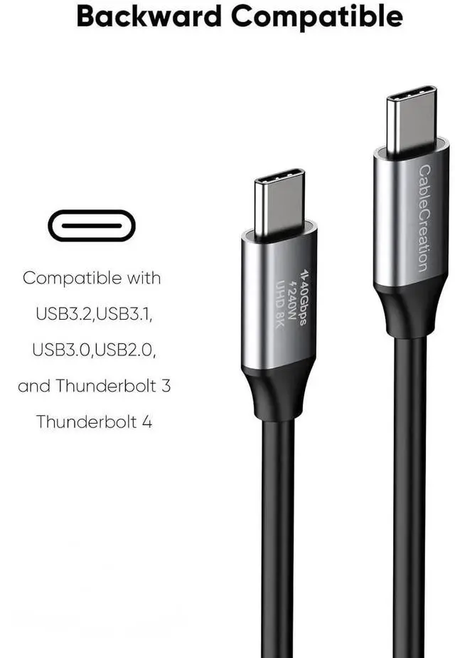 Alt view image 4 of 7 - USB 4 Cable 3.3FT, 40Gbps, 240W, 8K@60Hz HD Display USB C Thunderbolt Cable Compatible with Thunderbolt 4/3, iPhone 16, MacBook, XPS, Surface, Docking, SSD and USB-C Devices