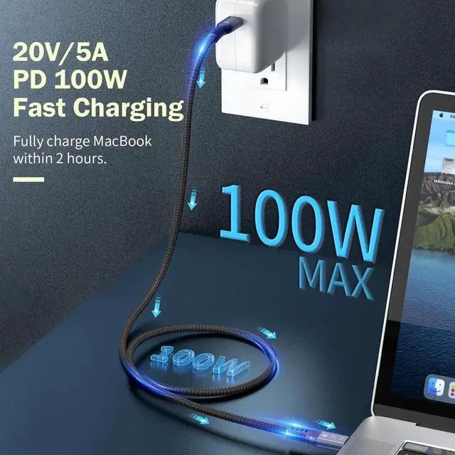 Alt view image 6 of 7 - USB4 Cable Compatible with Thunderbolt 3 4 1.8M 6FT 8K 5K Extension Cable M/M USB-C 8K@30Hz 4K 60Hz Video 40Gbps Data Transmissions Rate 20V 5A 100W Power Delivery