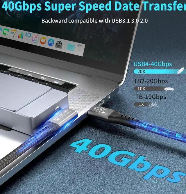 Alt view image 4 of 7 - USB4 8K Cable 1.2M Thunderbolt 4 Compatible USB 4 Type-c Extension Cable Ultra HD 8K@60Hz 100W Charging 40Gbps Data Compatible with External SSD eGPU 1xBend 1x Straight