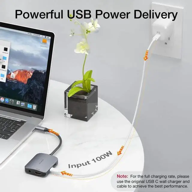 Alt view image 4 of 6 - USB C Hub Adapter, USB C HDMI Mini Dongle, 6 in 1 USB C Hub Multiport Adapter with 4K HDMI, 100W PD, USB 3.0, SD/TF Card Reader, 3.5mm Audio for MacBook Pro/Air, iPad, Dell XPS & Other Type-C Devices