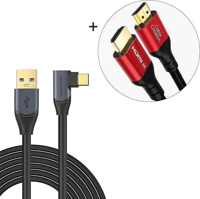 Main image of Bundle - 2 Items: 16.4 FT Right Angled USB to USB C Cable Compatible Oculus Quest/Quest 2 VR, CableCreation 8K 48Gbps Ultra High Speed HDMI Cable 6.6ft