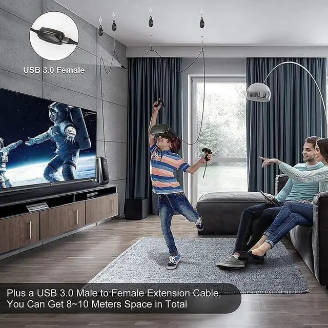 Alt view image 2 of 7 - Bundle - 2 Items: 16.4 FT Right Angled USB to USB C Cable Compatible Oculus Quest/Quest 2 VR, CableCreation 8K 48Gbps Ultra High Speed HDMI Cable 6.6ft