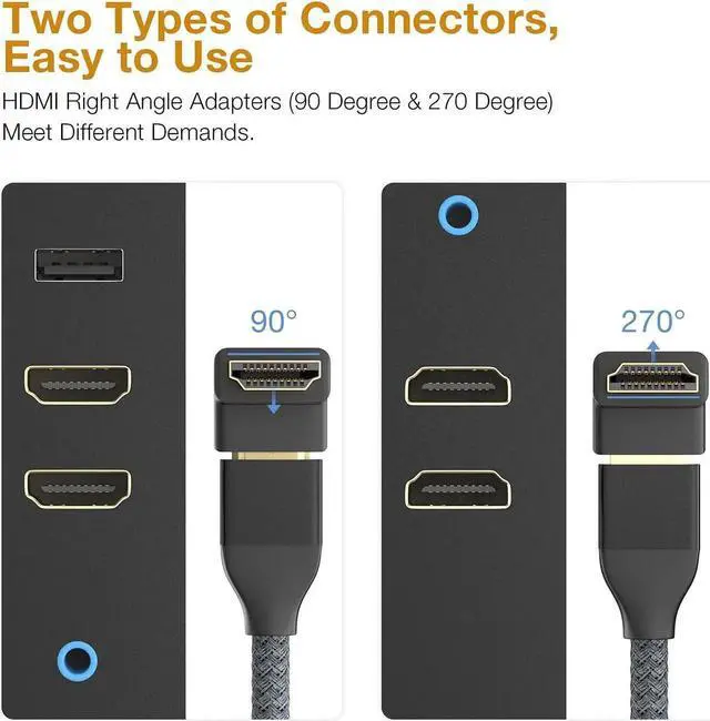 Alt view image 5 of 6 - 2 Pack 8K HDMI Extension Adapter, 90 and 270 Degree Right Angle HDMI 2.1 Male to Female Extender Adapter, Support 8K@60Hz, 4K@144Hz, 2K@240Hz, HDR, eARC for Roku, PS4, PS5, HDTV, Xbox