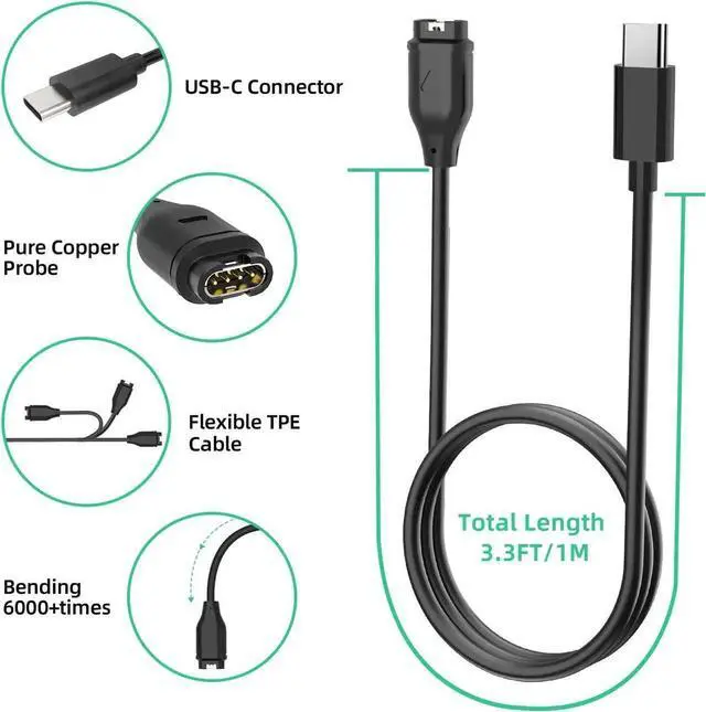 Alt view image 4 of 7 - USB C Charger Compatible with Garmin Watch Charger, 2 Pack Data Sync Charging Cable for Garmin Fenix 7 7S 7X, Fenix 6 6S 6X, Fenix 5 5S 5X Plus, Forerunner 965 945 245 45, Instinct