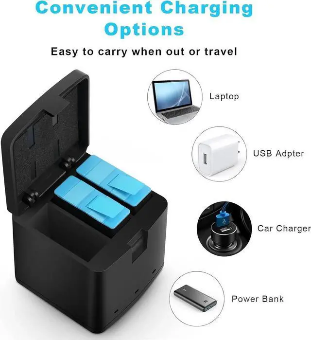 Alt view image 5 of 6 - 2 Pack Batteries for Gopro Hero 8 7 6 5 Black Battery Charger and 3-Channel LED USB Storage Charger, Fully Compatible with Hero 8 7 Black Go Pro 5 6 7 8 1500mAh Battery