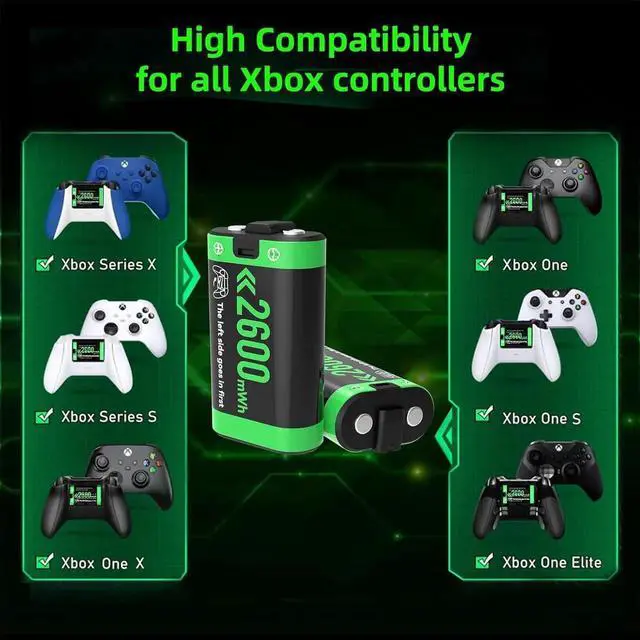 Alt view image 2 of 6 - Rechargeable Battery Pack Charger Station for Xbox Controller, 4 x 2600mWh Rechargeable Batteries for Xbox Controller Battery Pack for Xbox One/Xbox Series X|S/Xbox One S|X/Xbox One Elite