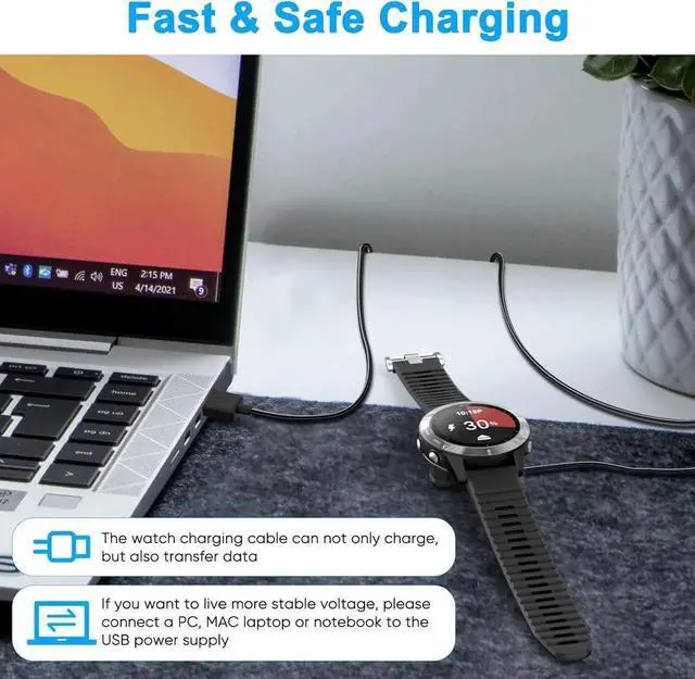 Alt view image 6 of 7 - 2 Pack Charging Cable Charger for Garmin Watch Fenix 7 7S 7X 6 6S 6X 5 5S, Forerunner 245 945, Instinct 2 2S, Vivoactive 4 4S 3, Vivosmart 5, 3.3FT Upgraded Lay-flat Charging Cord for Garmin