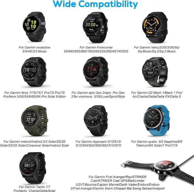 Alt view image 7 of 7 - 2 Pack Charging Cable Charger for Garmin Watch Fenix 7 7S 7X 6 6S 6X 5 5S, Forerunner 245 945, Instinct 2 2S, Vivoactive 4 4S 3, Vivosmart 5, 3.3FT Upgraded Lay-flat Charging Cord for Garmin