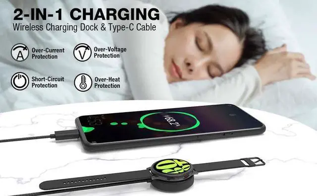 Alt view image 5 of 7 - Compatible with Samsung Galaxy Watch 6 Charger Cable 2 in 1 Charging Cable for Galaxy Z Flip5/Z Fod5/Z Flip4/Fod4/S23/ S22/S21/S20 Galaxy Watch 6/6 Classic/5/4/3/Active Watch(2 Pack)