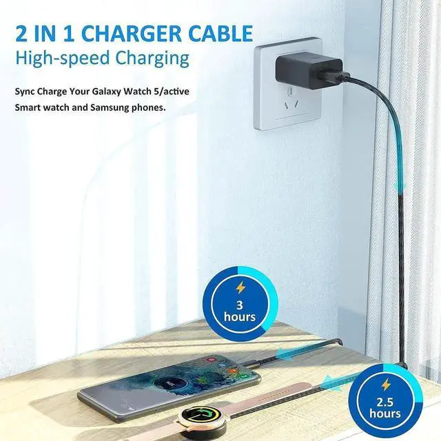 Alt view image 3 of 7 - Compatible with Samsung Galaxy Watch 6 Charger Cable 2 in 1 Charging Cable for Galaxy Z Flip5/Z Fod5/Z Flip4/Fod4/S23/ S22/S21/S20 Galaxy Watch 6/6 Classic/5/4/3/Active Watch(2 Pack)
