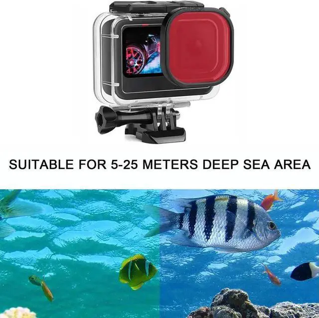 Alt view image 6 of 7 - Waterproof Housing for Go Pro Hero 12 Black/Hero 11 Black/Hero 10 Black/Hero 9 Black,Protective 60M/196FT Underwater Dive Case Shell with 3 Pack Filters Accessories