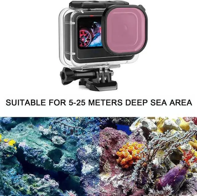 Alt view image 2 of 7 - Waterproof Housing for Go Pro Hero 12 Black/Hero 11 Black/Hero 10 Black/Hero 9 Black,Protective 60M/196FT Underwater Dive Case Shell with 3 Pack Filters Accessories