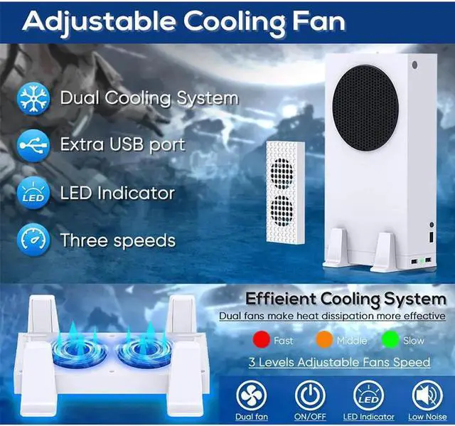 Alt view image 6 of 7 - Cooling Stand Compatible with Xbox Series S Dual Purpose Cooling Fan Cooler System Dock Station Accessories 3 Level Adjustable Speed & 2 Extra USB Ports (Only Compatible with Xbox Series S)