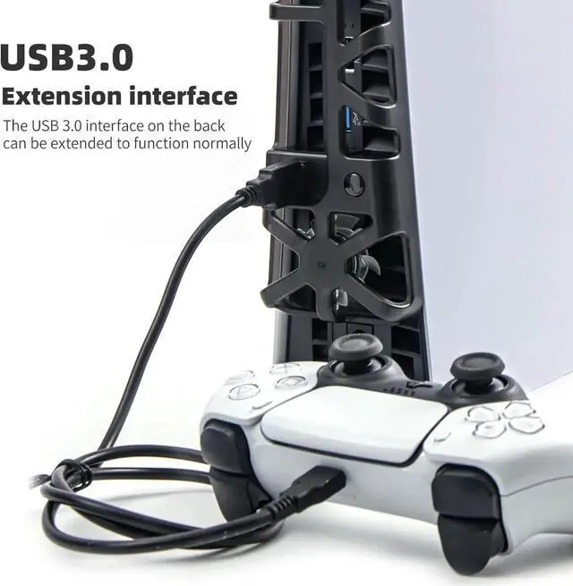 Alt view image 4 of 7 - Cooling Fan for PS5 Slim, High-Speed Rotational Cooling System with Blue LED Light, Quiet Cooler Accessories for PS5 Slim Digital & Discs Edition with USB 3.0 Port