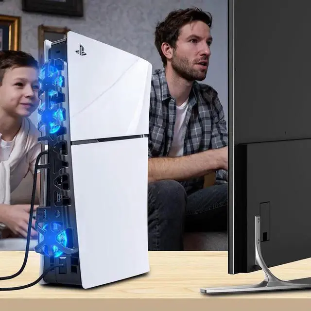 Alt view image 3 of 7 - Cooling Fan for PS5 Slim, High-Speed Rotational Cooling System with Blue LED Light, Quiet Cooler Accessories for PS5 Slim Digital & Discs Edition with USB 3.0 Port