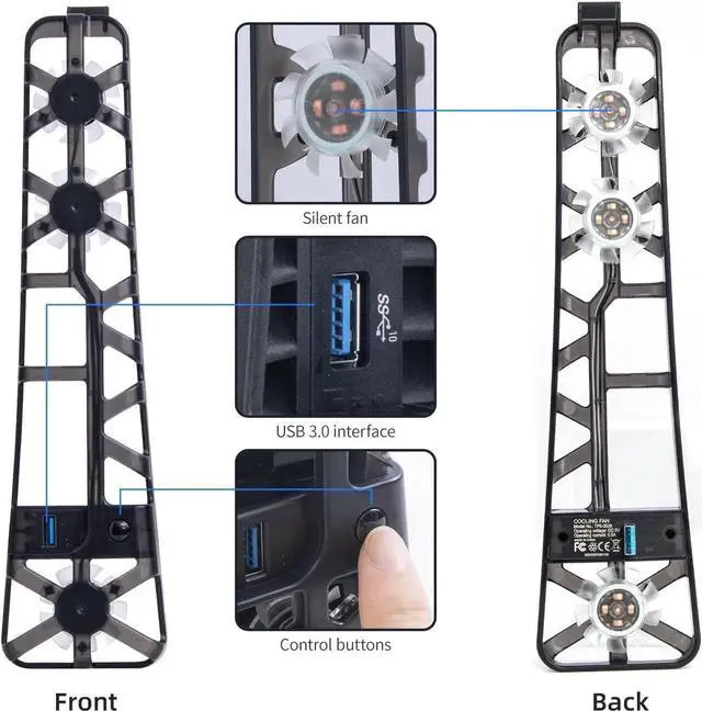 Alt view image 7 of 7 - Cooling Fan for PS5 Slim, High-Speed Rotational Cooling System with Blue LED Light, Quiet Cooler Accessories for PS5 Slim Digital & Discs Edition with USB 3.0 Port