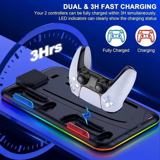 Alt view image 3 of 7 - PS5 Slim Stand and Turbo Cooling Station with Controller Charging Station for Playsation 5, PS5 Accessories Kits with Cooling Fan, RGB LED, 15 Game Slot, Headset Holder for PS5 Digital/Disc