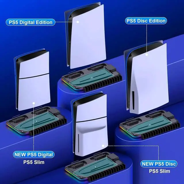 Alt view image 7 of 7 - PS5 Slim Stand and Turbo Cooling Station with Controller Charging Station for Playsation 5, PS5 Accessories Kits with Cooling Fan, RGB LED, 15 Game Slot, Headset Holder for PS5 Digital/Disc