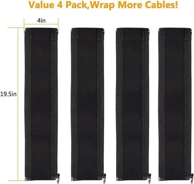 Alt view image 4 of 7 - Cord Organizer Systerm Cable Management Sleeve 19.5 inch Wire Cover with Zipper Cable Wrap Cord Sleeves for TV Computer Office Home Entertainment - 4 Pack