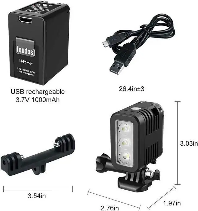 Alt view image 4 of 7 - Diving Light High Power Rechargeable Dimmable Waterproof LED Video Light Fill Night Light for GoPro Hero 12/11/10/9/8/7/5/6/5/4/3+/3/2 Fusion Session SJCAM AKASO DJI OSMO Action Camera
