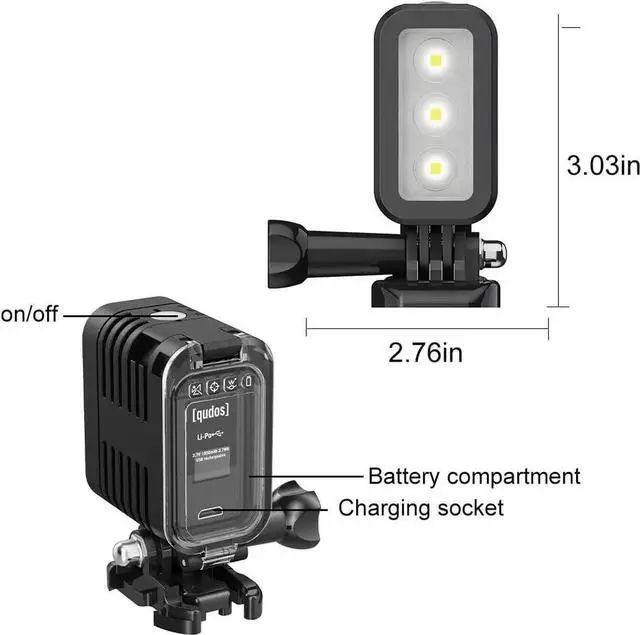 Alt view image 5 of 7 - Diving Light High Power Rechargeable Dimmable Waterproof LED Video Light Fill Night Light for GoPro Hero 12/11/10/9/8/7/5/6/5/4/3+/3/2 Fusion Session SJCAM AKASO DJI OSMO Action Camera