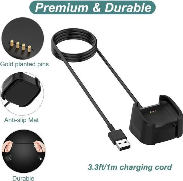 Alt view image 3 of 7 - Charger for Fitbit Versa 2, Replacement Charging Cable Dock with 3.3ft USB Cord for Fitbit Versa 2 Smart Watch [2 Pack]