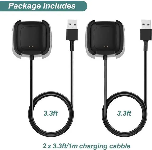 Alt view image 2 of 7 - Charger for Fitbit Versa 2, Replacement Charging Cable Dock with 3.3ft USB Cord for Fitbit Versa 2 Smart Watch [2 Pack]