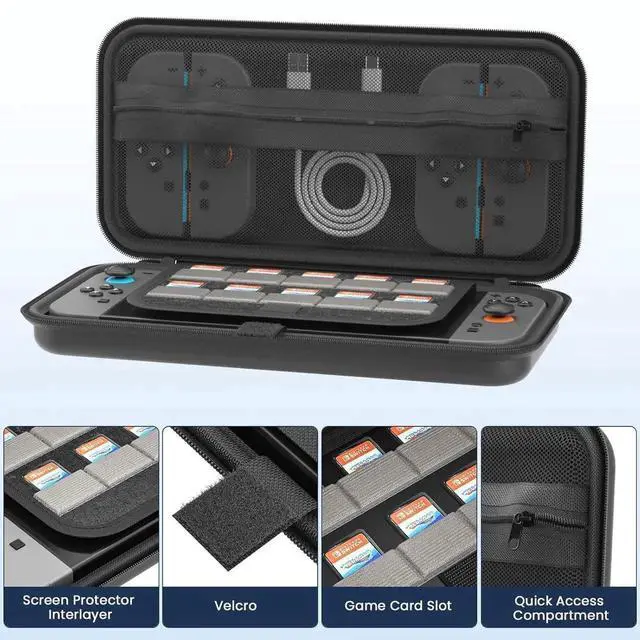 Alt view image 5 of 7 - Travel Carrying Case for Nintendo Switch 2 2025, Nintendo Switch 2 Carrying Case with 2 Packs Screen Protector 10 Game Cartridges and Pocket for Switch 2 Accessories