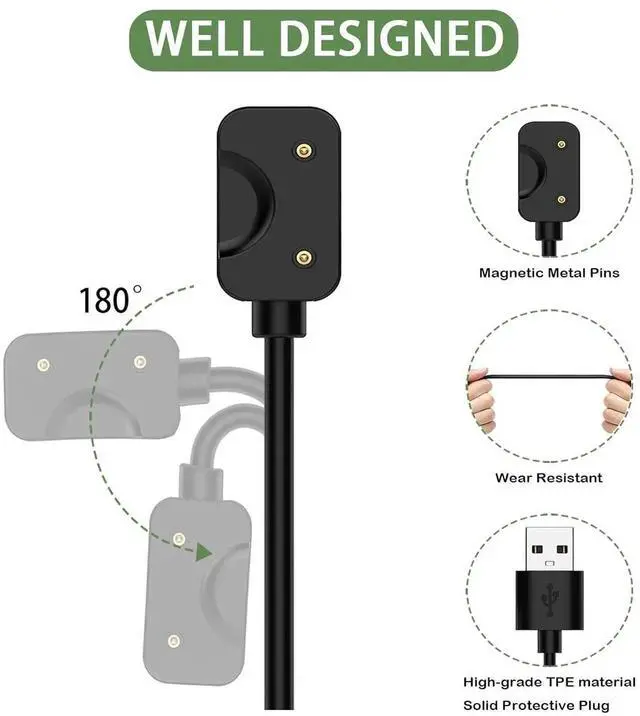 Alt view image 5 of 7 - 2 Pack Compatible with Sumsung Galaxy Fit 3 Charger, 3.3FT Replacement USB A Magnetic Charging Cable Cord for Galaxy Fit 3 Smartwatch