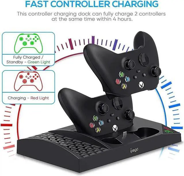 Alt view image 3 of 7 - Upgraded Cooling Stand for Xbox Series S Console with Controller Charging Station - Dual Powerful Cooling Fan & Controller Charger Dock with 2 x 1400mAh Rechargeable Batteries, Headset Holder for XSS