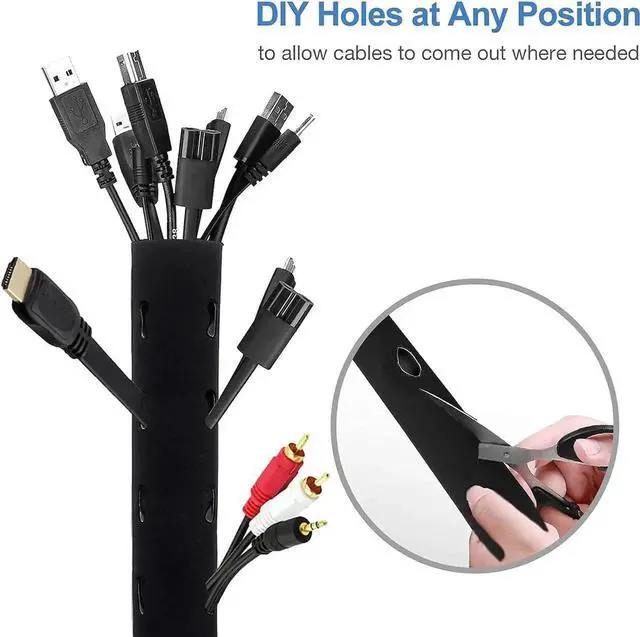Alt view image 2 of 7 - Cable Management Sleeve Cord Management System for TV / Computer / Home Entertainment 19 - 20 inch Flexible Cable Sleeve Wrap Cover Organizer 4 Piece - Black
