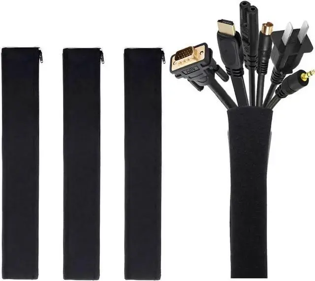 Main image of Cable Management Sleeve Cord Management System for TV / Computer / Home Entertainment 19 - 20 inch Flexible Cable Sleeve Wrap Cover Organizer 4 Piece - Black