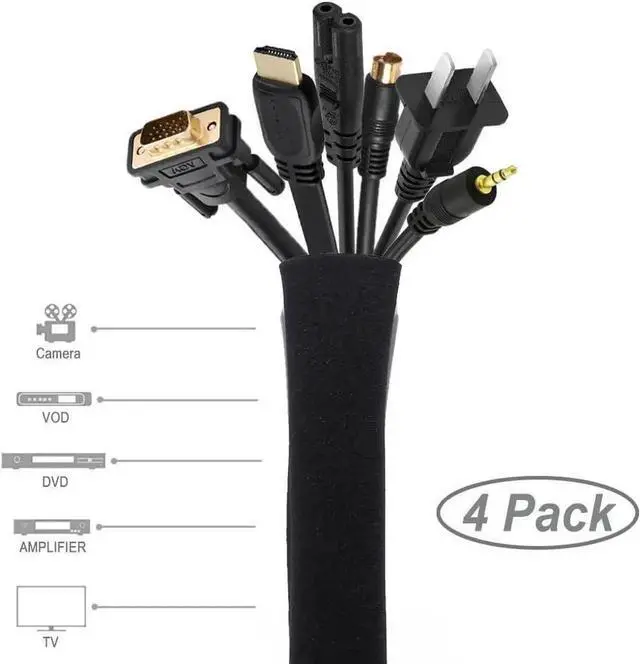 Alt view image 3 of 7 - Cable Management Sleeve Cord Management System for TV / Computer / Home Entertainment 19 - 20 inch Flexible Cable Sleeve Wrap Cover Organizer 4 Piece - Black