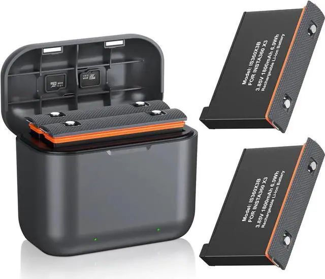 Main image of Replacement Insta360 X3 Battery 1800mAh 2-Pack and Dual Slot USB Fast Charger Hub Compatible with Insta360 X3 Action Camera