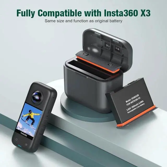 Alt view image 7 of 7 - Replacement Insta360 X3 Battery 1800mAh 2-Pack and Dual Slot USB Fast Charger Hub Compatible with Insta360 X3 Action Camera