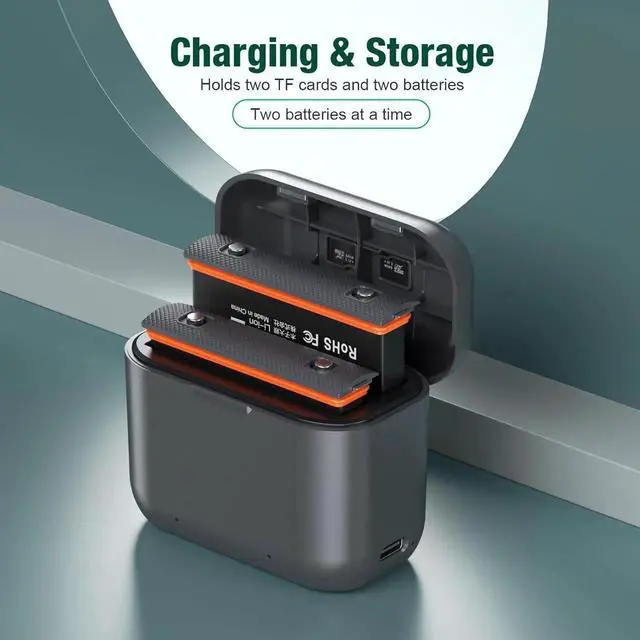 Alt view image 2 of 7 - Replacement Insta360 X3 Battery 1800mAh 2-Pack and Dual Slot USB Fast Charger Hub Compatible with Insta360 X3 Action Camera