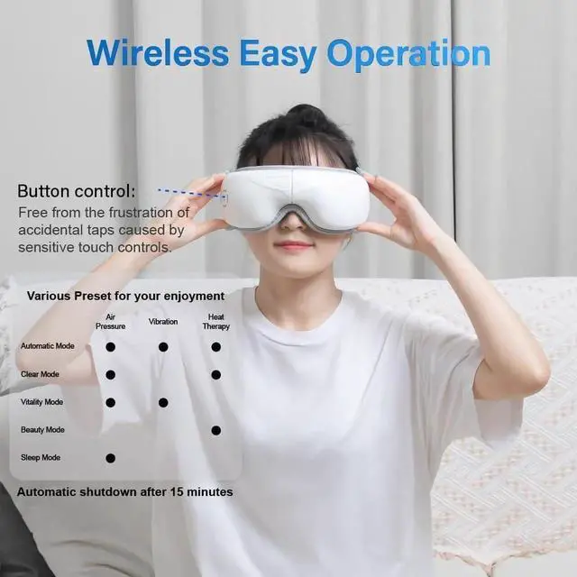 Alt view image 2 of 7 - Hot Compress Massage Eye Mask, Lightweight Bluetooth Music Wireless Eye Massager with Heat and Vibration, Airbag Kneading for Strain Relief