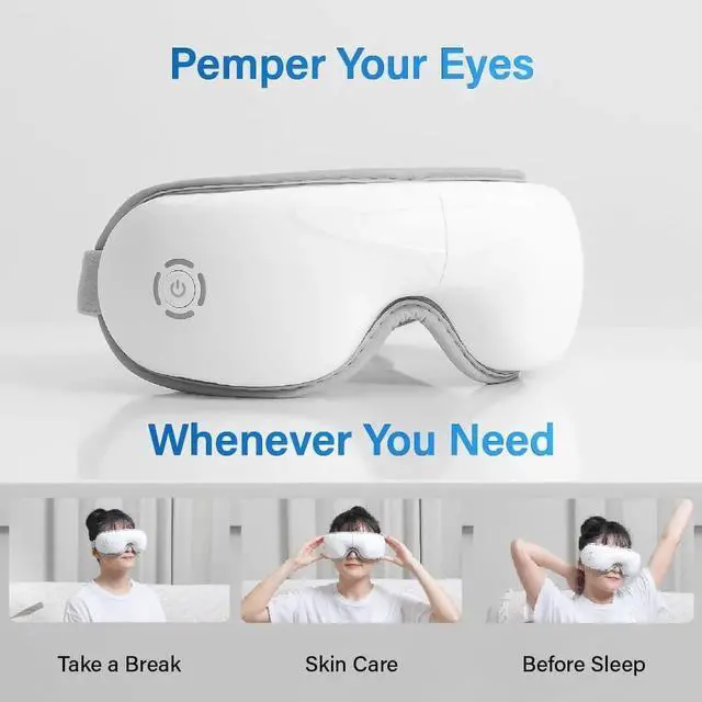 Alt view image 6 of 7 - Hot Compress Massage Eye Mask, Lightweight Bluetooth Music Wireless Eye Massager with Heat and Vibration, Airbag Kneading for Strain Relief