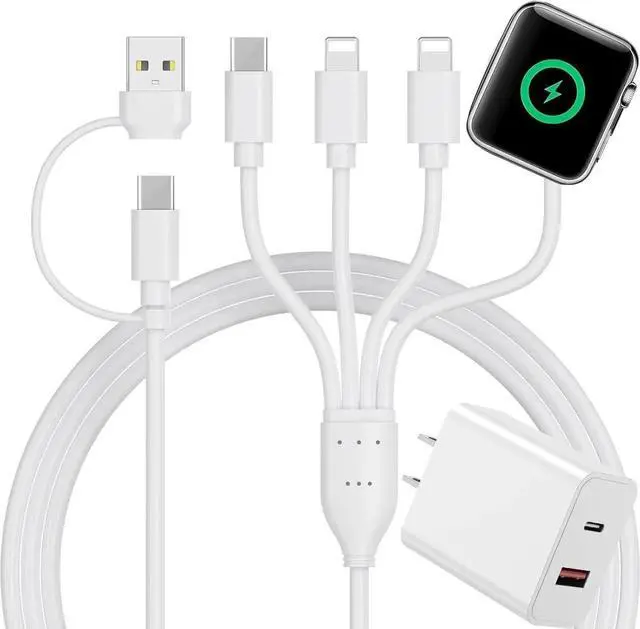 Main image of 4 in 2 Multi Charging Cable for Apple Watch Charger,PD20W USB C+A Charger Block Travel Essentials with L/Type C iWatch for iPhone 16 15 14 13 iWatch Series 10/9/8/7/6/5/4/3/2/1 Galaxy S23