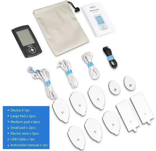 Alt view image 2 of 7 - Dual Channel TENS EMS Unit 24 Modes Muscle Stimulator for Pain Relief Therapy, Electronic Pulse Massager Muscle Massager with 10 Pads, Dust-Proof Drawstring Storage Bag, Fastening Cable Ties